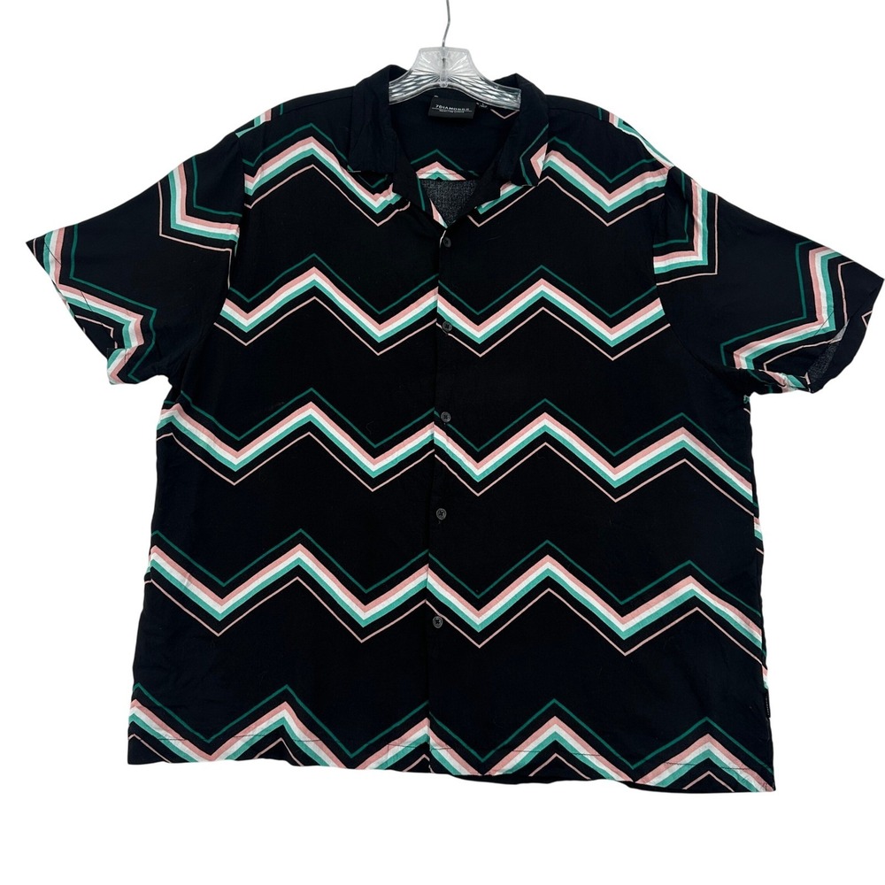 7 Diamonds Nashville Rebel Mens L Button Down Shirt Black Zig Zag Print City